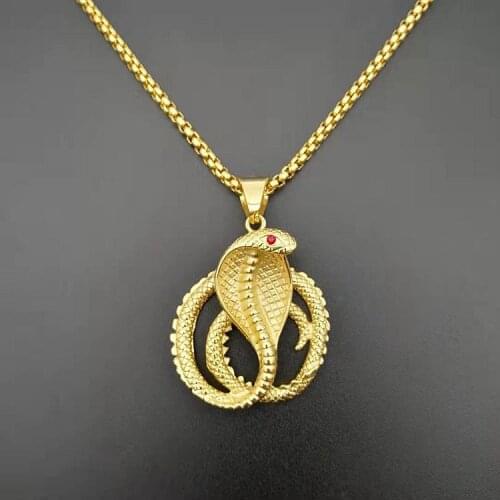 Gold color Cobra Pendant Necklace stainless steel Women Men Jewelry Animal Snake Viper Cobra Pendant Short Chain Collar