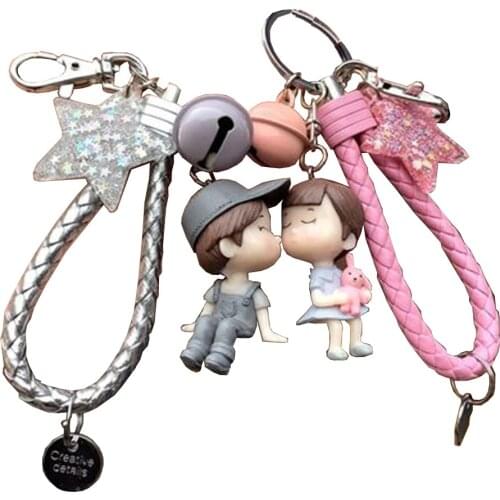Creative couple keychain pair of cute men and women simple car key chain couple pendant backpack ornaments