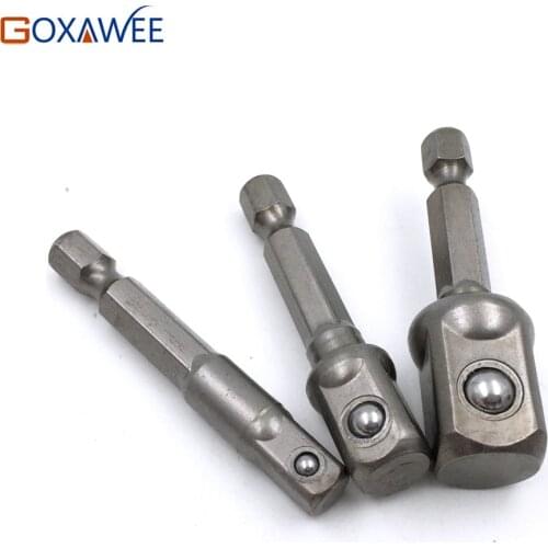 GOXAWEE 3pcs Chrome Vanadium Steel Socket Adapter Hex Shank to 1/4" 3/8" 1/2" Extension Drill Bits Bar Hex Bit Set Power Tools