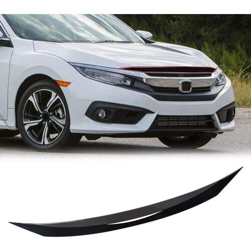 Fits for 2016-2020 Honda Civic 10th Gen Si Hatchback Coupe Sedan Car Front Lip Hood Bumper Upper Trim Nose Cover Glossy Black