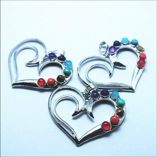 2pcs/lot new gem stone cabochon pendant metal pendant with fashion mens jewelry pendant heart shape size 36x44mm