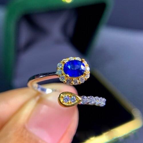 Luxury 925 Sterling Silver Oval Cut Natural Sapphire Created Moissanite Gemstone Party Open Ring Fine Jewelry Ring For Women