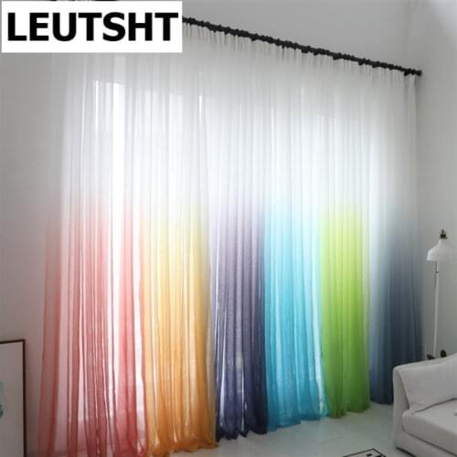 Gradient Color tulle Curtains Voile for Living Room purple Gray Sheers Fabric for window treatment Cortinas