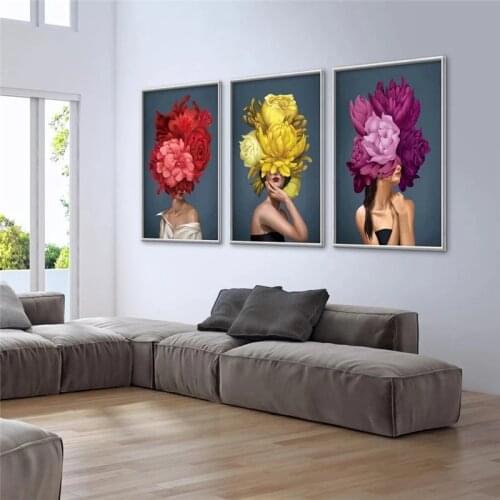 Nordic Modern Floral Bouquet Woman Abstract Fashion Style Canvas Painting Home Decor Art Print Poster Picture Wall Living Room