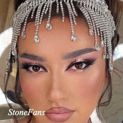 Stonefans Bohemian Rhinestone Head Chain Tassel Headband for Women Luxury Hat Accessories Bridal Headband Chain Wedding Jewelry
