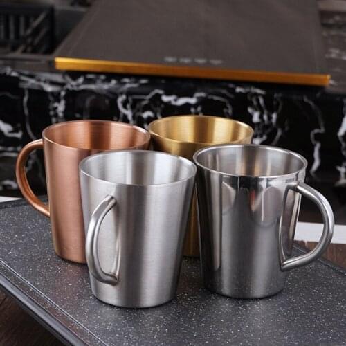 4 Styles Heat Insulation Household Coffee Anti-falling Cup Mug 304 Stainless Steel Double-layer Cup with Smooth Handle Beer Mug