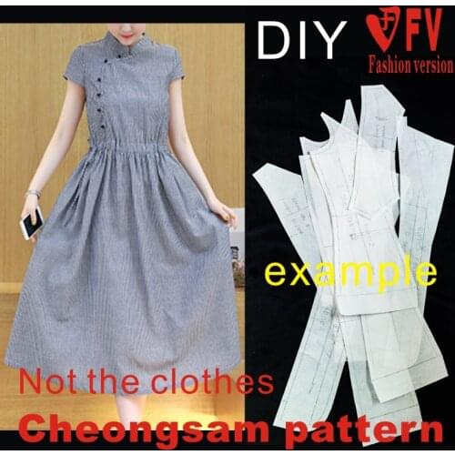 Improved cheongsam dress pattern womens cap sleeve summer skirt garment sewing drawings 1:1 pattern physical BQP-28