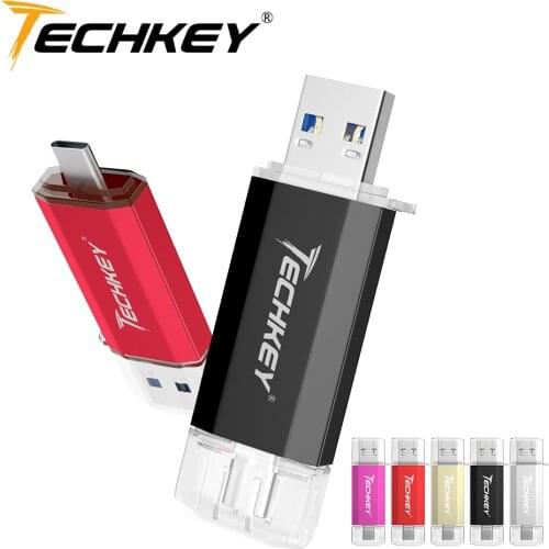 USB3.0 Type-C TECHKEY usb pen drive 3.0 64gb 32gb Custom logo флешка 128gb Phones loptop pc Storage device 16GB memory Stick