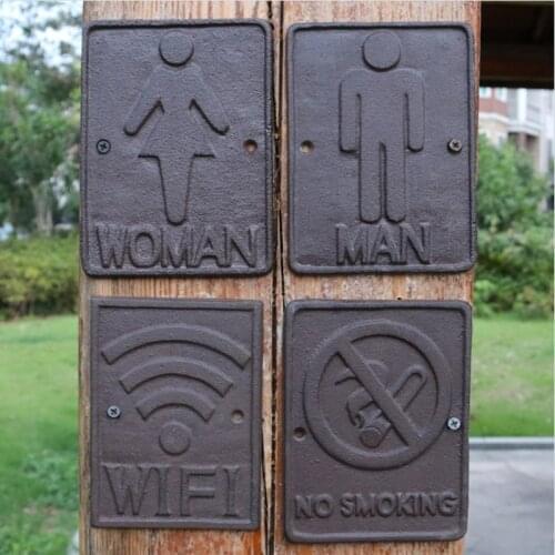 Vintage Cast Iron wifi/No Smoking Wall Decoration European Retro Handmade Rustic Home Garden Wall Decor