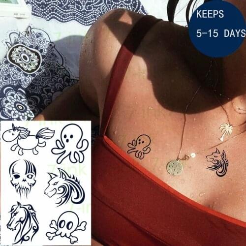 Juice Waterproof Temporary Tattoo Sticker Cartoon Octopus Horse Wolf Skull Flash Fake Tatto New Style 7-15 Days For Men Women