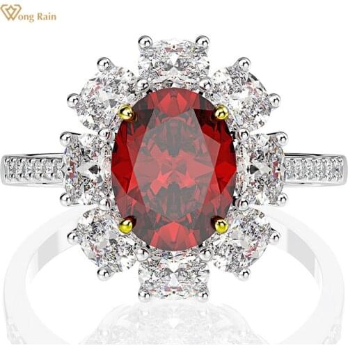 Wong Rain Vintage 925 Sterling Silver Oval Cut Created Moissanite Ruby Gemstone Wedding Engagement Ring Fine Jewelry Wholesale
