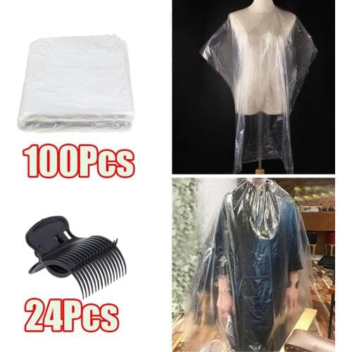 100-piece 120x160cm Disposable Hair Cutting Capes & 24xClips Salon Gown