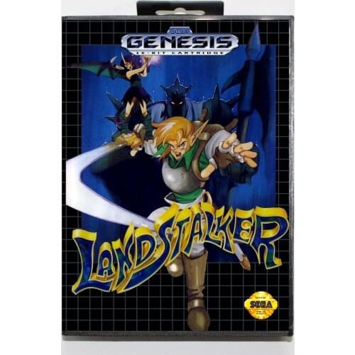 16 bit Sega MD game Cartridge with Retail box - Landstalker game cart for Megadrive for Genesis system