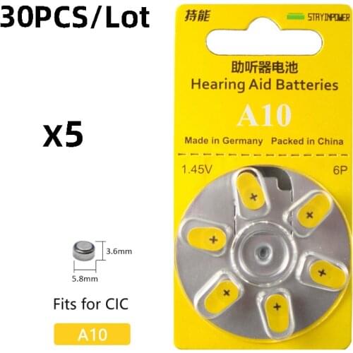 30 PCS Stay in Power Zinc Air Hearing Aid Batteries A10 10A 10 P10 PR70 Hearing Aid Battery A10 for Hearing Aids