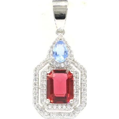 32x14mm Delicate Fine Cut Created Rhodolite Garnet Violet Tanzanite Paris Blue Topaz CZ Women Fine Jewelry Silver Pendant