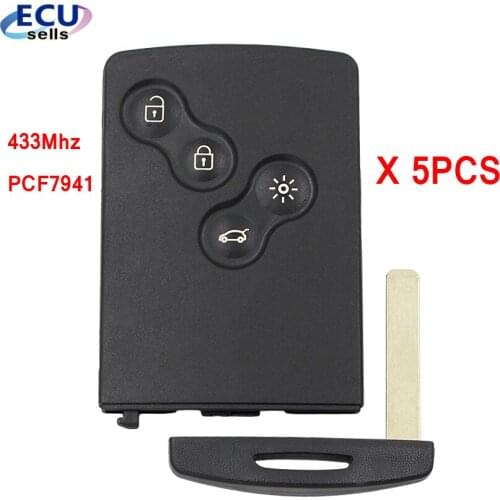 5PCS X New Uncut Remote Key Fob 4 Button 433Mhz PCF7941 For Renault Megane III Laguna III