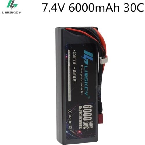 Limskey 6000mAh RC LiPo Battery for RC 2S 30C LiPo 7.4V for RC Car Vehicle Truck Tank Losi Slash Truggy