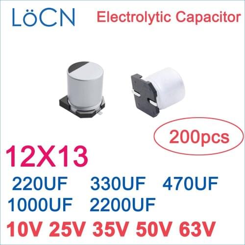 200pcs SMD Aluminum Electrolytic Capacitor 220UF 330UF 470UF 1000UF 2200UF 10V 25V 35V 50V 63V 12*13 12x13 LoCN