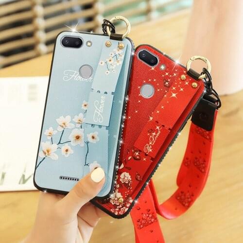 Lanyard Case For Xiaomi Redmi Note 7 6 Pro 5 4 4X 3 Wrist Strap Soft Cover For Xiaomi Redmi 7 6A 6 Pro 5 Plus Glitter Coque