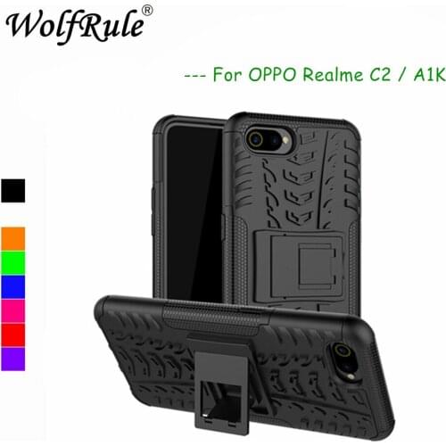 WolfRule Case Realme C2 Cover Dual Layer Armor Silicone Back Case For OPPO Realme C2 Phone Holder Stand Shell RMX1941 Shell 6.1"