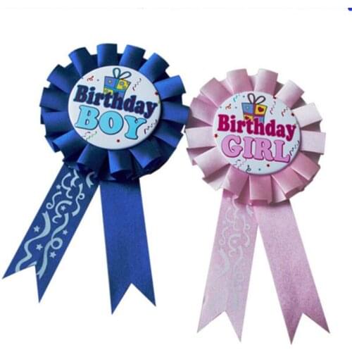 Children Pink Blue Boy Girl Birthday Award Badge Baby Shower Favor Pin On Ribbon Badge Kids Birthday Party DIY Decorations