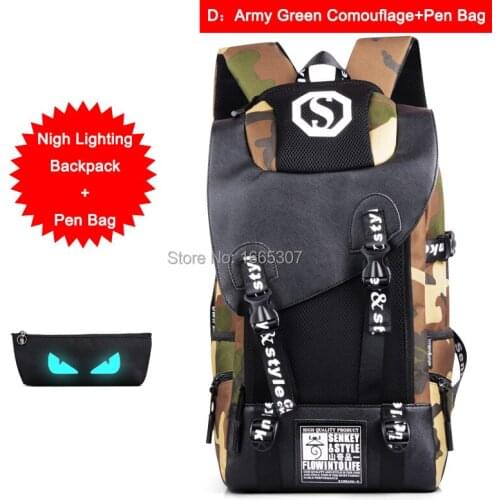 [Do Drop Shipping]D New Fashion Teenagers Student School Night Lighting Bag Women Mens Laptop Travel Backpack with free Pen Bag