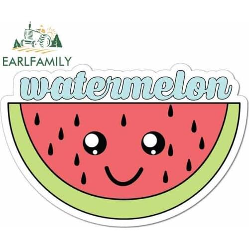 EARLFAMILY 13cm x 8.5cm Cute Watermelon Fruit Cartoon Face Car Stickers Vinyl JDM Bumper Trunk Truck Graphics Waterproof Anime