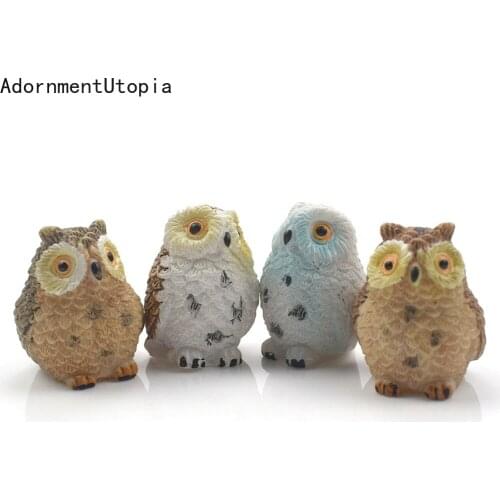 4PCS Cute Owls Animal Figurines Resin Miniatures Figurine Craft Bonsai Pots Home Fairy Garden Ornament Decoration Terrarium
