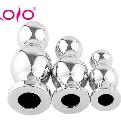 OLO Unisex Metal Hollow Smooth Anal Plug Dilator Bead Butt Massage Female Masturbation Tool Gay Adult Sex Toy