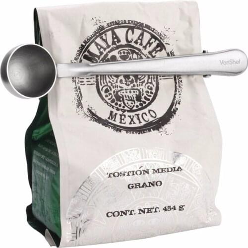 Coffee Tea Tools Stainless Steel Coffee Milk Tea Measuring Scoop With Bag Clip Sealing Ground Coffee Scoop Silver Kitchen Tools