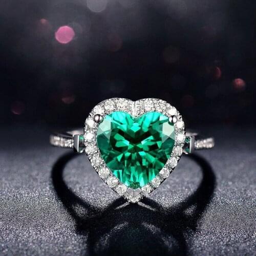 High Quality Simulation Green Tourmaline Zircon Rings Love Heart Romantic Finger Rings for Women Wedding Engagement Jewelry