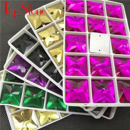 TopStone Square Sew on Rhinestones Glass Crystal Flatback 10 12 14 16 22 mm sew-on Stone AB Colors Craft Supplies