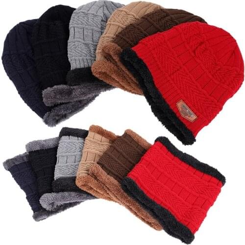 Men Women Fashion Winter Thick Warm Knitted Hat Beanie Hat Fleece Lined Neck Warmer Scarf Set For Snowboard Skiing Skating cap