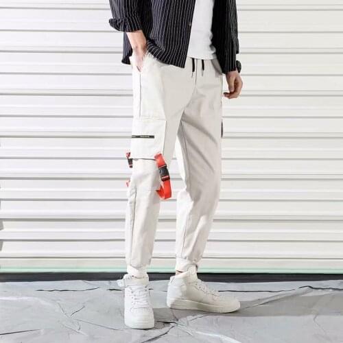Mans Pants Fashion England Style Ribbons Ankle-Length Cargo Trousers Casual Elastic Waist joggers Loose Harajuku Men sweatpants