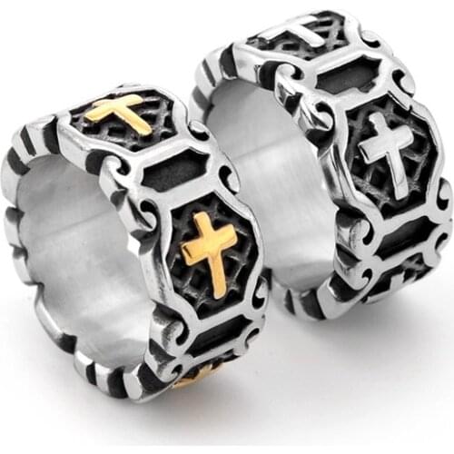 Punk Vintage Black Big Cross Ring For men Party Jewelry Men Trendy Gothic Gold Color Finger gift Jewelry
