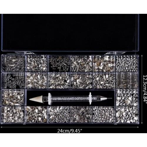 21 Grids Nail Art Decoration Kit Multi Shapes with Dual-ended Dotting Pen Set for DIY Nails Supplies Accessories