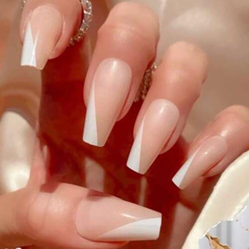 Fake Nails Long Skin Tone With Beveled Side Wear Nail Stickers Finished Nails 24 With Glue NE