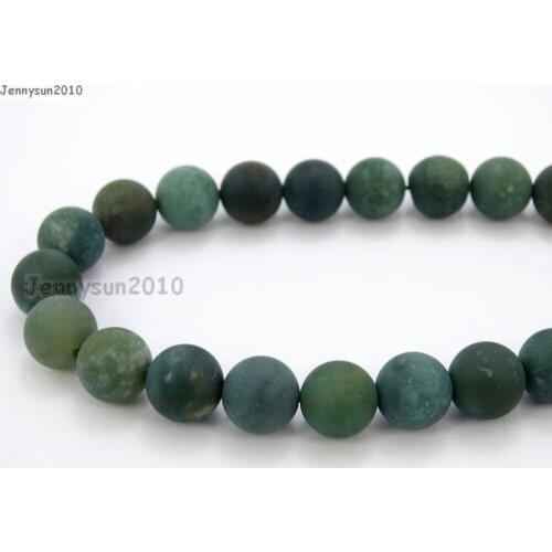 Natural Matte Moss Ag-ate 12mm Frosted Gems stones Round Ball Loose Spacer Beads 15'' 5 Strands/ Pack
