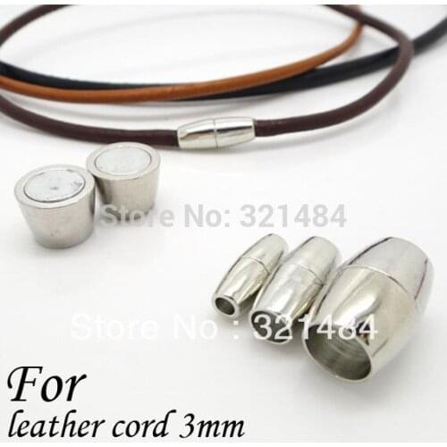 Bulk! Rhodium Plated 100piece/lot 3mm Leather Cord End Caps Oval-Shaped Jewelry Magnetic Clasps