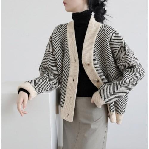 Autumn and winter 2021 womens cardigan warm jacket pocket embroidery fashion knitting long sleeve coat womens loose sweater