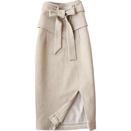 Autumn and Winter New Korean Style Wild High Waist Mid-length Faux Woolen Office Skirt Female One-step Split Skirt High Quality