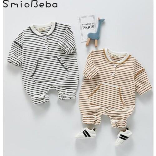 Spring Newborn Unisex Baby Long Jumpsuit For Boys And Girls Black & White Striped Cute Outwear Rompers Japan Simple Clothes 0-3Y