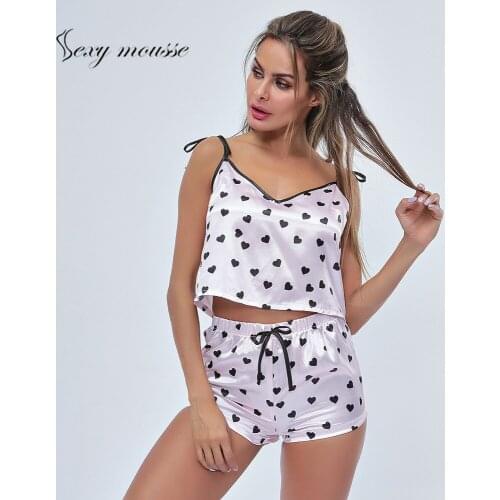 Sexy mousse Womens Europe and the United States casual two-piece sling short lace pajamas set sleepwear night wear sleeveless
