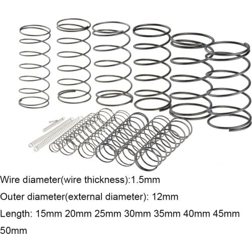 10PCS 1.5*12*15-50mm Spring Steel Small Compression Release Mechanical Return Spring Pressure Spring OD 12mm 1.5x12x15-50mm