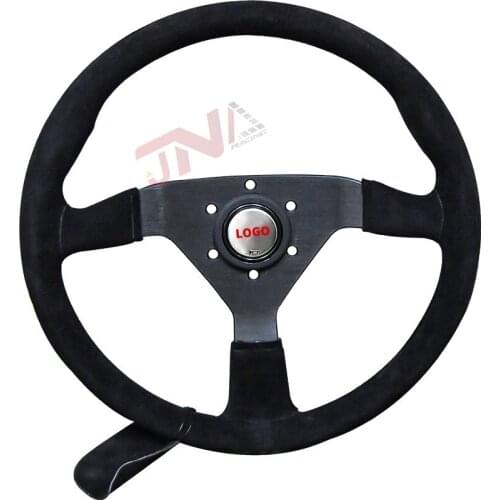 Red H horn Suede Steering Wheel with Horn Kit for Car Suede Leather Black steering wheel