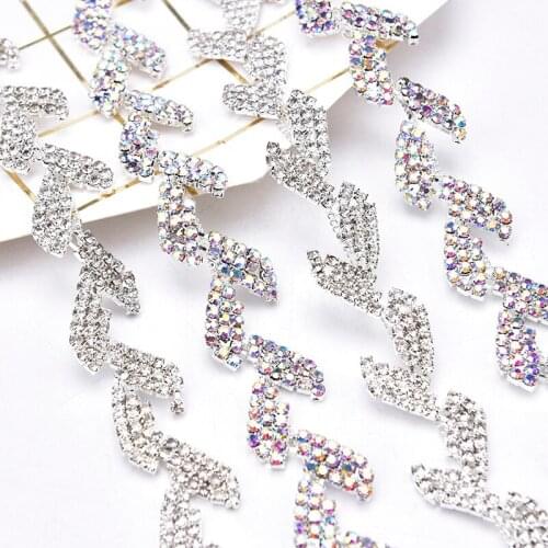 Silver Rhinestone Leaf Cup Chain Crystal AB Welding Sewing Trim By the Yard DIY Bridal Dress Sash Ribbon Shoes Bag Decoration