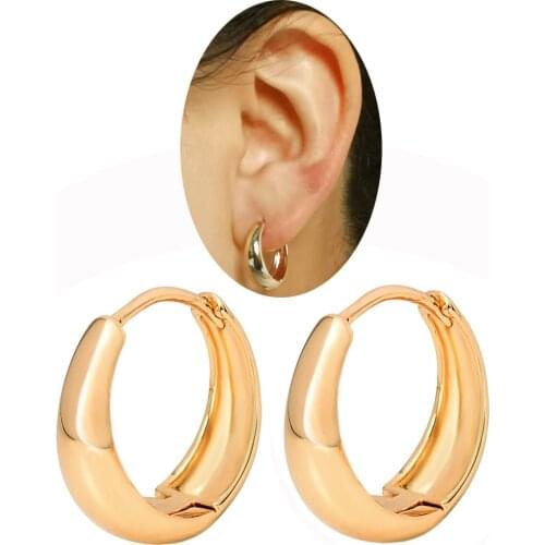 Ladies Minimalist Thick Rose Gold Circle Huggie Hoop Earrings Brass Metal Smooth Ear Ring For Women Girl Wedding Jewelry Gifts