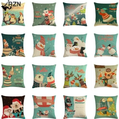 Nordic Cartoon Christmas Polar Bear Animal Print Cushion Cover Decorative for Sofa Cotton Linen Pillow Case Home Decor 45X45CM