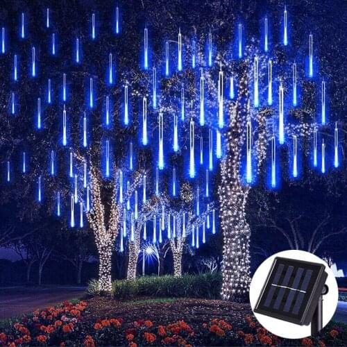 Solar LED Meteor Shower Garland Strip Light Outdoor Waterproof Fairy Lights for Garden Street Wedding Christmas Decoration