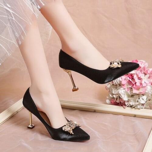 Newest red rhinestone French high-heeled shoes womens thin heels sexy Pumps Pointed toe stiletto female Wedding Bridesmaid shoe